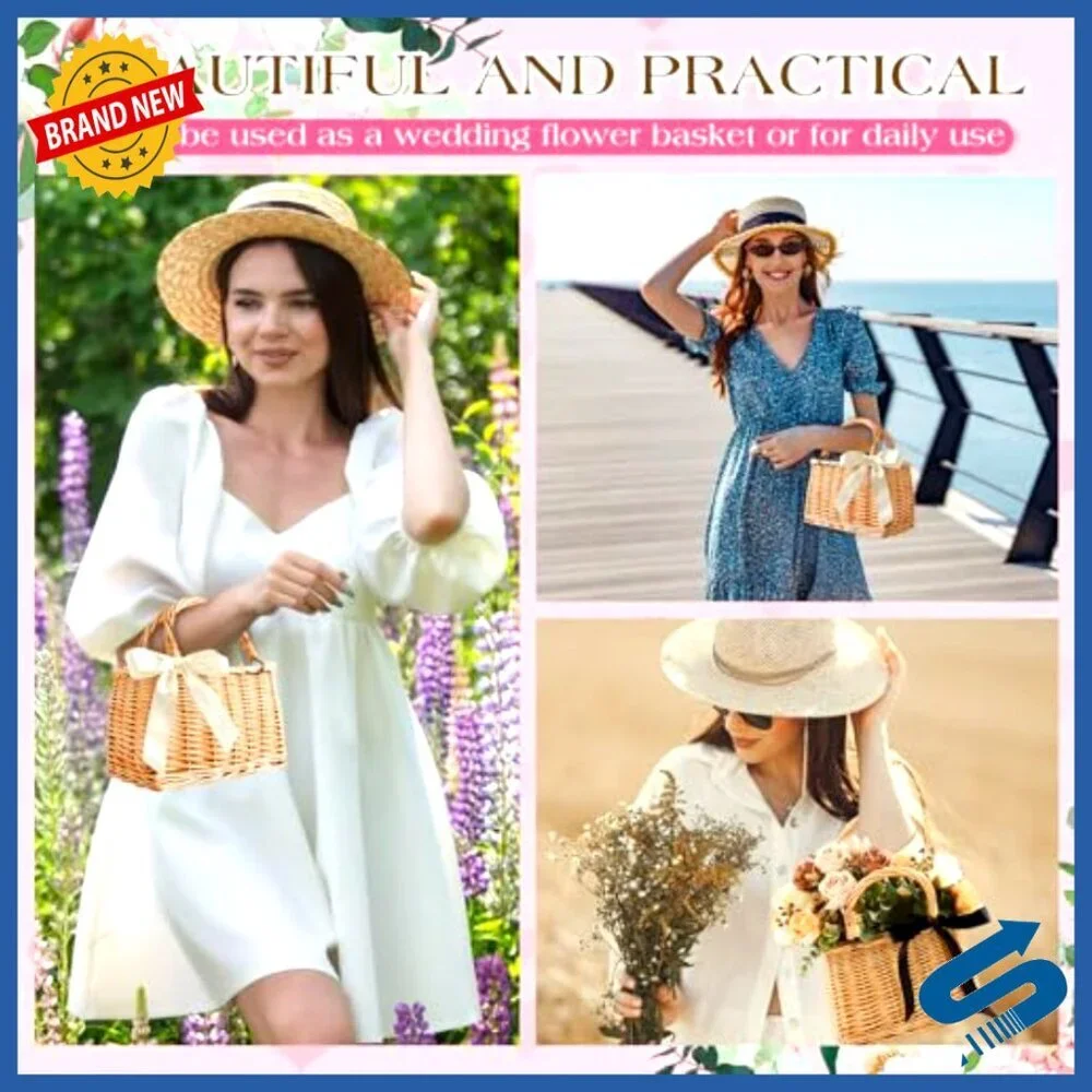 Handwoven Rattan Tote Bag Boho Beach Wedding Accessory Lightweight Woven